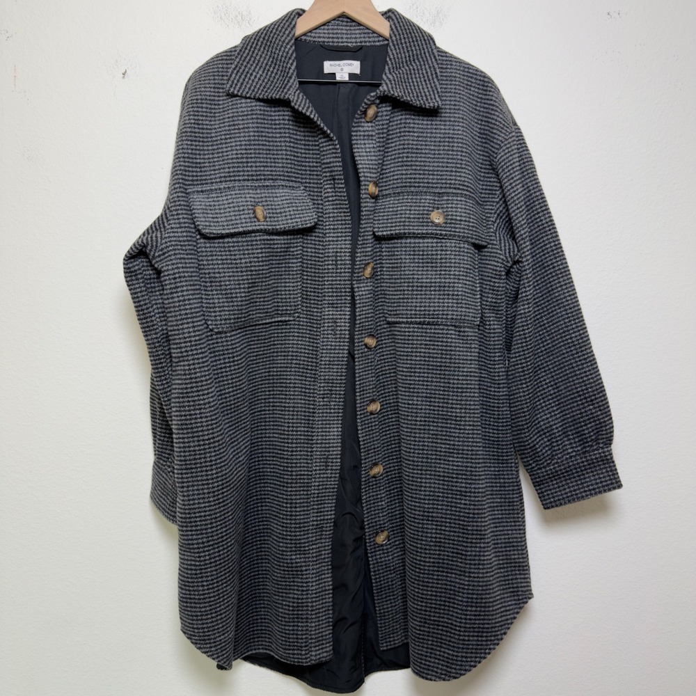 Rachel Comey Women Shirt Jacket XL Gray Houndstooth Grunge Oversized Shacket